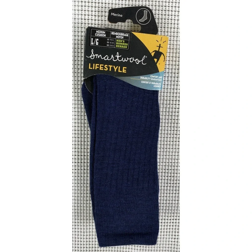 Smartwool New Classic Rib Merino Wool Socks Men's Large Blue Medium Cushion NWT